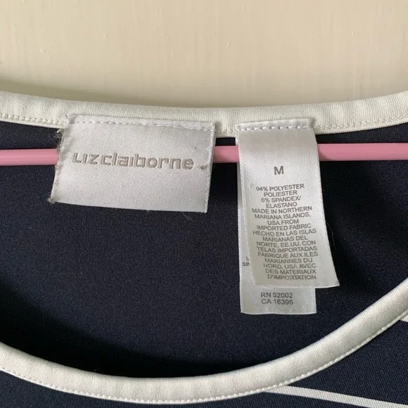 Liz Claiborne Navy and White Striped Short Sleeve Top - Picture 2 of 7